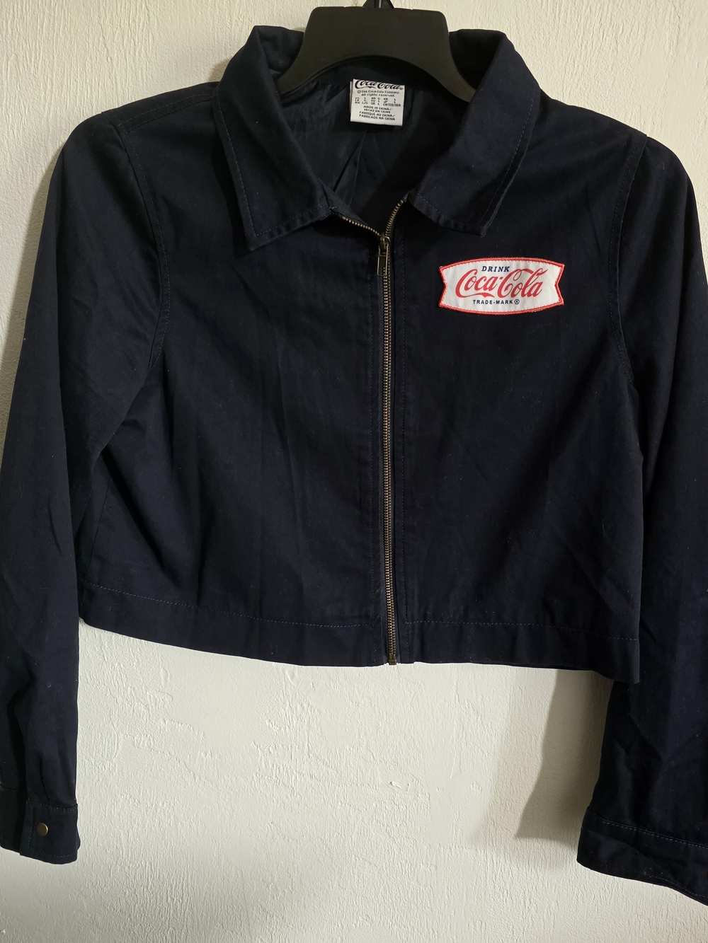 Vintage Coca-Cola Navy Blue Cropped Delivery Jacket - Small
